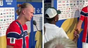 Vinicius i afrohet Haalandit gjatë intervistës, gjesti i norvegjezit merr vëmendje të madhe